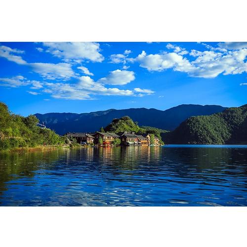 风景画云南丽江泸沽湖田园大自然光风图片旅游摄影海报山水画墙贴